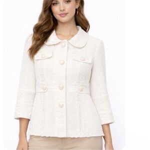 Kensie | Off White Embroidered Button  Feminine Lux Jacket